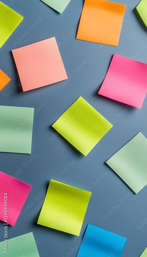 Colorful Notes Arranged in a Geometric Grid Pattern Against a Gray Background Colorful Notes Arranged in a Geometric Grid Pattern Against a Gray Background