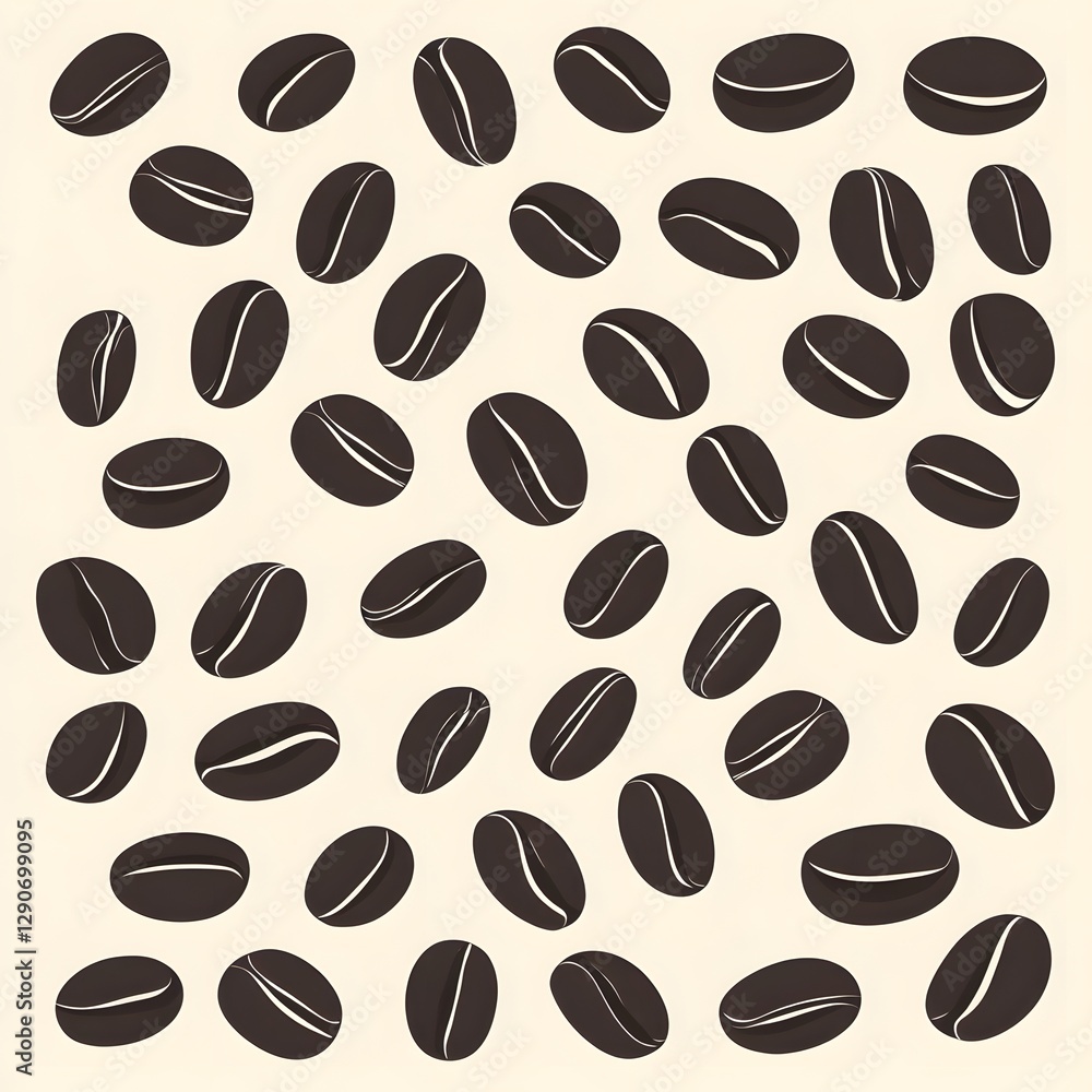 Obraz premium Seamless Monochrome Pattern of Detailed Coffee Beans on White Background