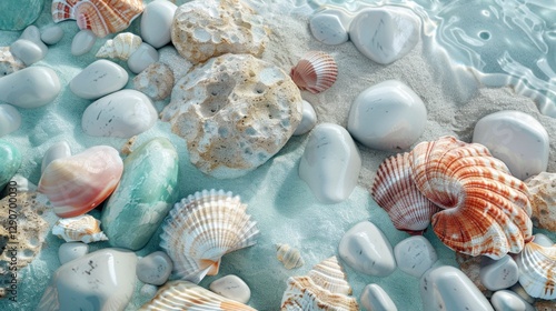 Seashells and Smooth Stones on a Tranquil Beach