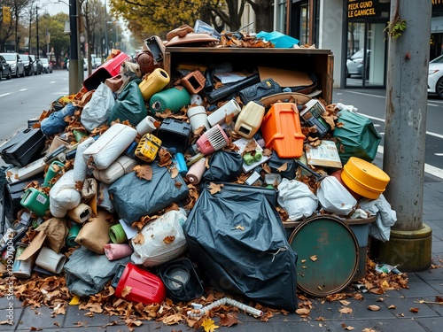 Unsightly Accumulation of Litter and Debris on Urban Street Creating an Unpleasant Environment photo