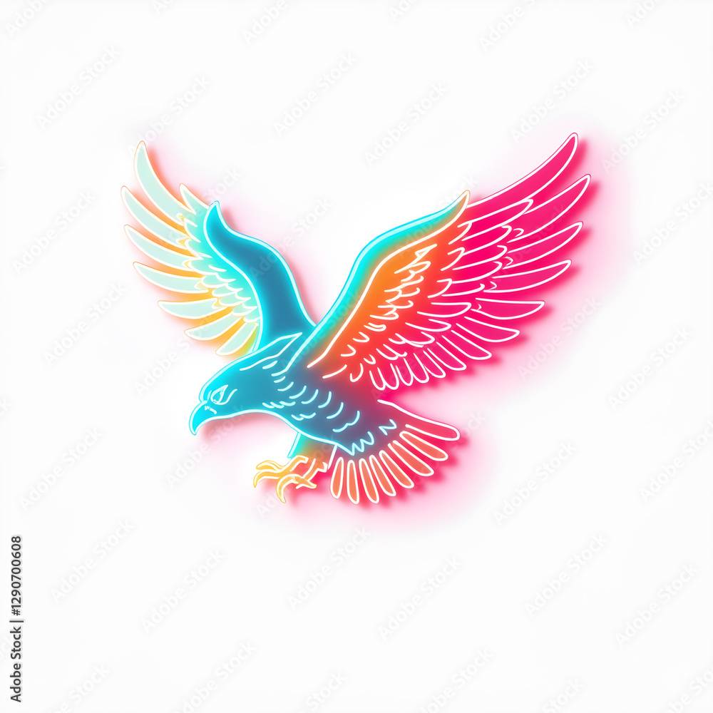 Obraz premium Eagle holographic 3D icon. neon symbol vector illustration isolated on white background. Generative AI
