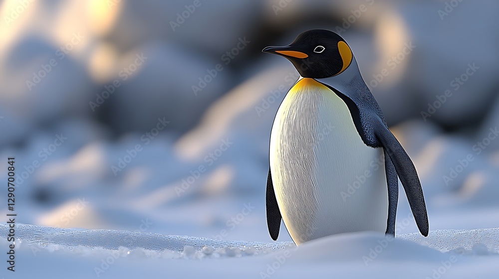 Fototapeta premium Majestic King Penguin in Antarctic Snow Winter Wildlife Scene
