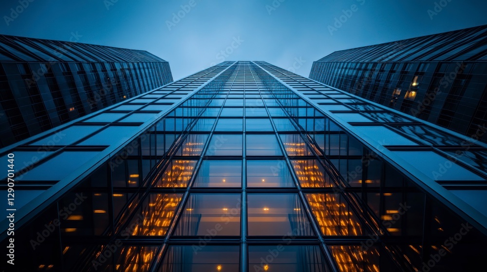 custom made wallpaper toronto digitalSkyscraper, a glass and concrete building, architectural photography, architectural style, modern architecture, office buildings, evening sky, low-angle view