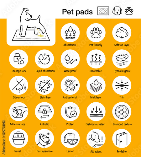 Disposable changing mat for pets set icons. The outline icons are well scalable and editable. Contrasting elements are good for different backgrounds. EPS10.	