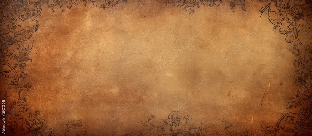 Fototapeta premium Vintage brown textured background with intricate dark borders, showcasing warm earthy tones and a soft, aged appearance for elegant design projects.