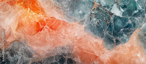 Vibrant marble pattern featuring neon shades of orange and teal with textures of stone granite and onyx in a panoramic layout for backgrounds
