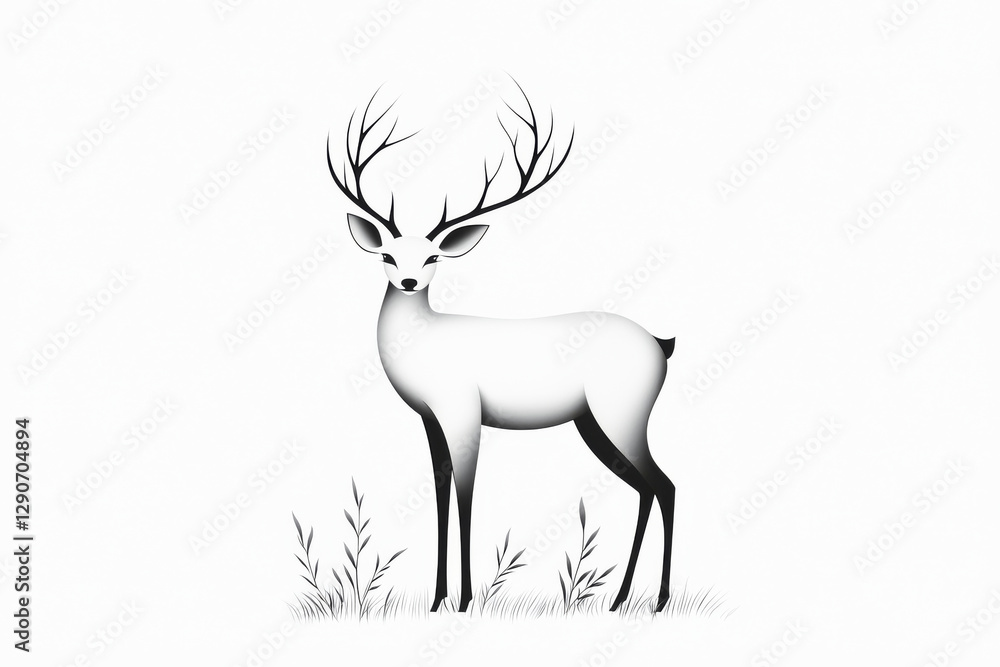 Fototapeta premium A minimalist illustration of a white deer standing gracefully in a serene setting.