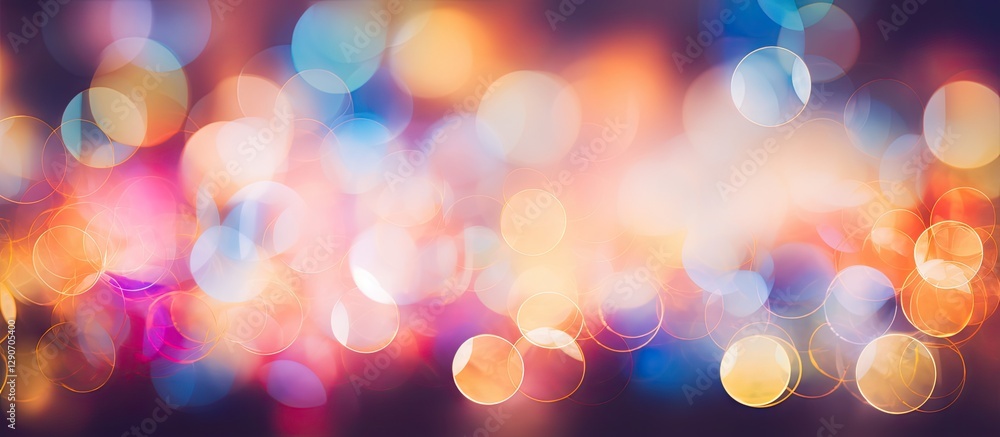 Fototapeta premium Vibrant colorful bokeh background with circular out of focus lights in shades of blue pink and orange creating a dreamy atmosphere