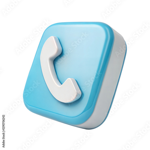 Stylish 3D Light Blue and White Phone Call Icon, phone icon on metal internet button