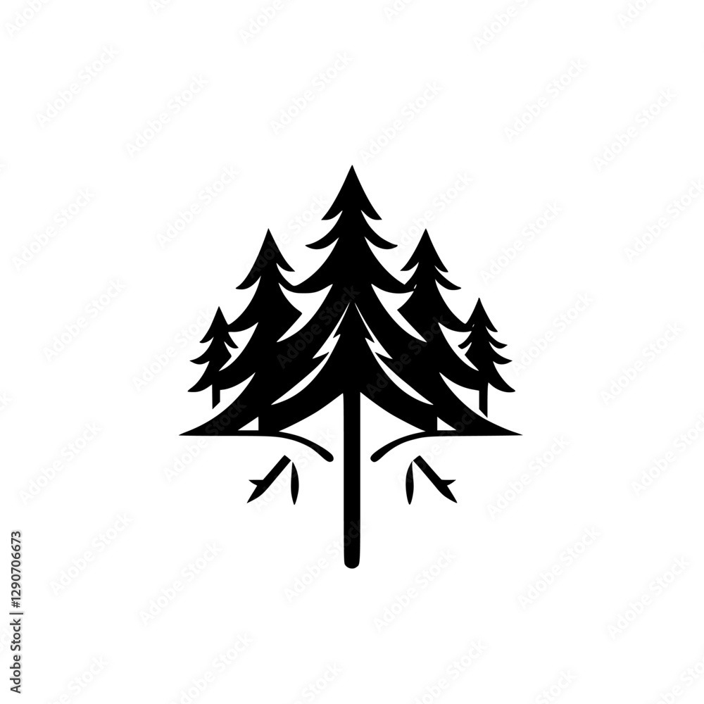 Obraz premium A stark, minimalist, black and white pine tree logo against a white background.