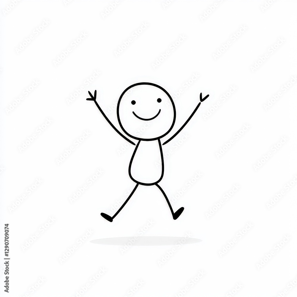 a minimalist hand-drawn stick figure in a happy pose on white background a minimalist hand-drawn stick figure in a happy pose on white background