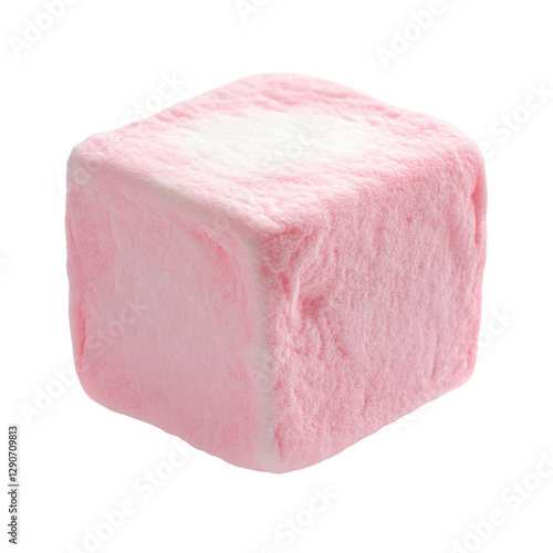 Soft Pink Marshmallow Square on Transparent Background for Sweet Treats
