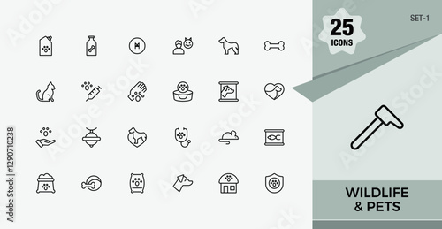 Animal And Pet icon pack. Contains related to food, medal, animal, vet, veterinary. Web icons set. Minimalist editable vector stroke.