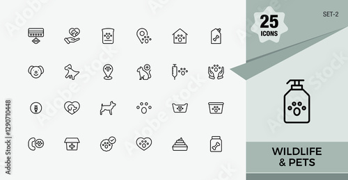 Animal And Pet icon pack. Contains related to food, medal, animal, vet, veterinary. Web icons set. Minimalist editable vector stroke.