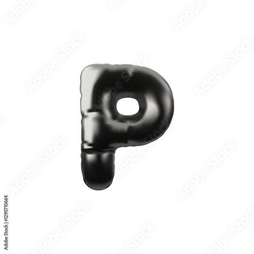 3d vector inflatable form in the form of the letter P with a glossy metal surface.