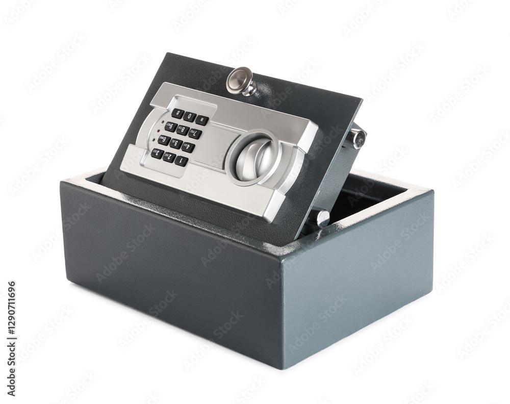 Open modern safe box isolated on white background Open modern safe box isolated on white background