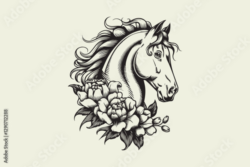 Elegant Horse with Floral Accents vector