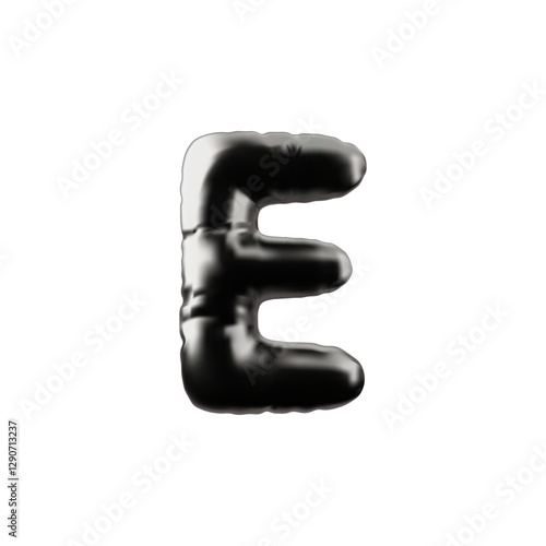 English alphabet letter E from metallic inflated balloon 3D vector icon, volume chrome Latin uppercase vowel type symbol