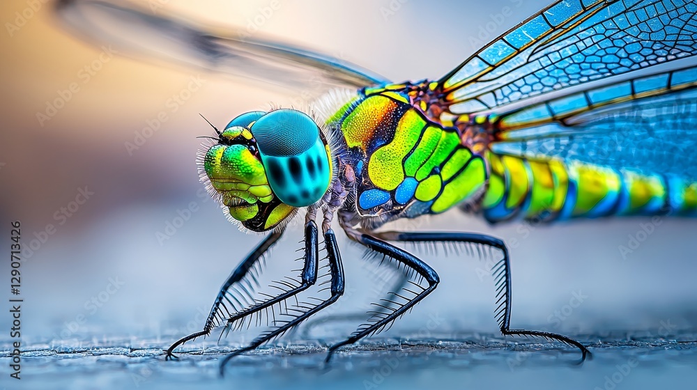 A vibrant close-up of a dragonfly showcasing its intricate, colorful wings and detailed body. A vibrant close-up of a dragonfly showcasing its intricate, colorful wings and detailed body.