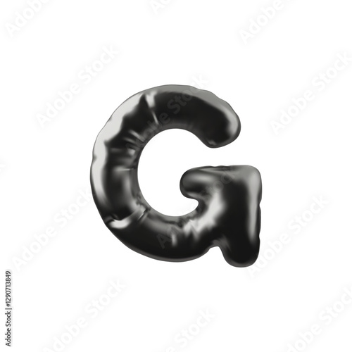 Vector 3d illustration of inflatable chrome figure in the form of letter G.