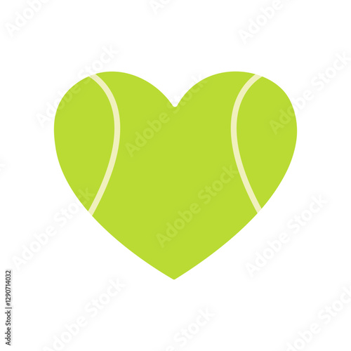Heart in tennis ball colors, isolated on white background, simple sports symbol for game, competition, and recreation