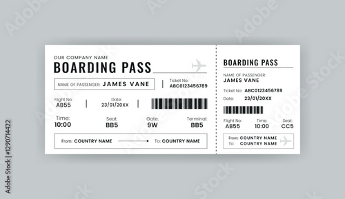 Boarding Pass Invitation For Airplane and Boat, Airline Boarding Pass Design Template. Minimalist  Flight Ticket and Wedding Invitation.