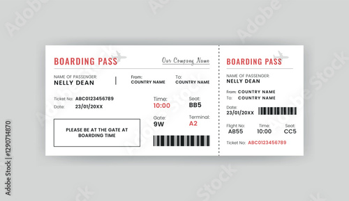 Boarding Pass Invitation For Airplane and Boat, Airline Boarding Pass Design Template. Minimalist  Flight Ticket and Wedding Invitation.