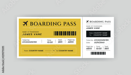 Boarding Pass Invitation For Airplane and Boat, Airline Boarding Pass Design Template. Minimalist  Flight Ticket and Wedding Invitation.