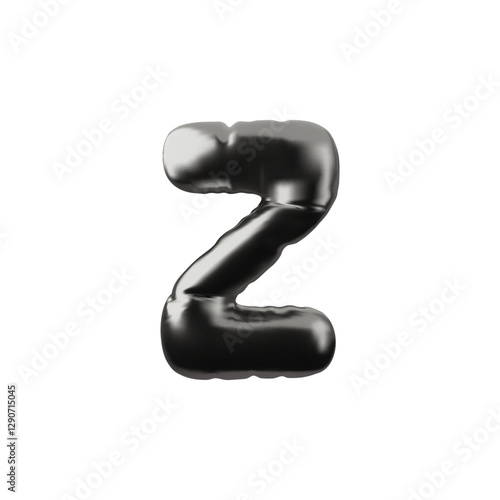3D alphabet letter Z from black inflated balloon vector icon, volume metallic English uppercase consonant type symbol