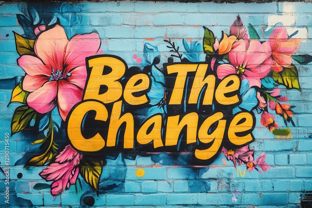 Graffiti art with inspirational message colorful floral design