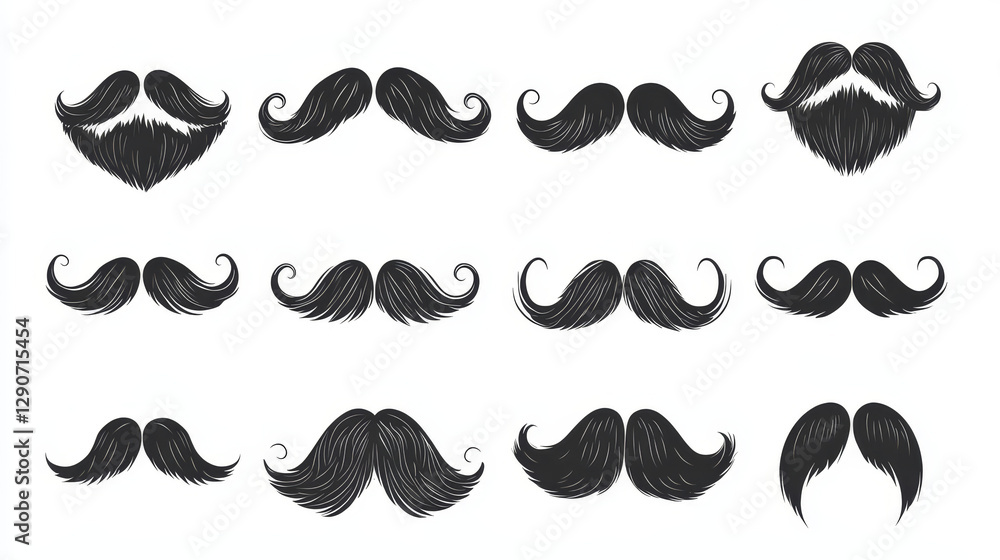 Silhouette vector mustache hair hipster curly collection beard barber and gentleman symbol fashion adult human facial gave vector illustration. Silhouette vector mustache hair hipster curly collection beard barber and gentleman symbol fashion adult human facial gave vector illustration.