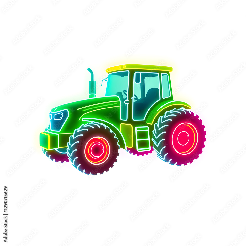 Obraz premium Farmer tractor holographic 3D icon. neon symbol vector illustration isolated on white background. Generative AI