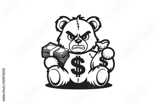 Gangster Teddy Holding Cash and Money Bag vector