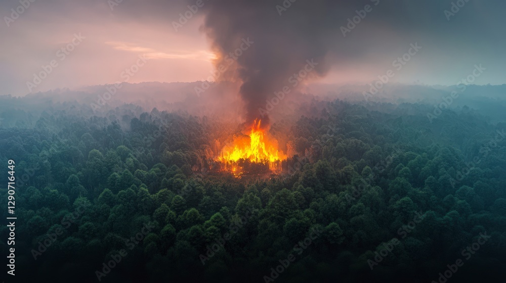 Obraz premium Aerial View of Forest Fire Inferno Smoke Destruction Nature