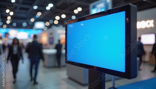 Digital display mockup in a modern exhibition hall, perfect for promotional materials