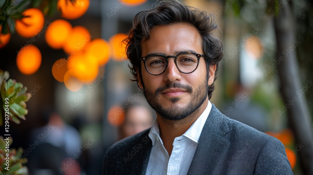 Confident Young Man in Stylish Glasses Smiling Outdoors Confident Young Man in Stylish Glasses Smiling Outdoors