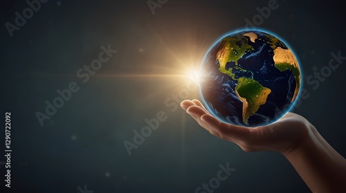 Glowing Earth Held Gently in a Human Hand, Symbolizing Global Care and Connection