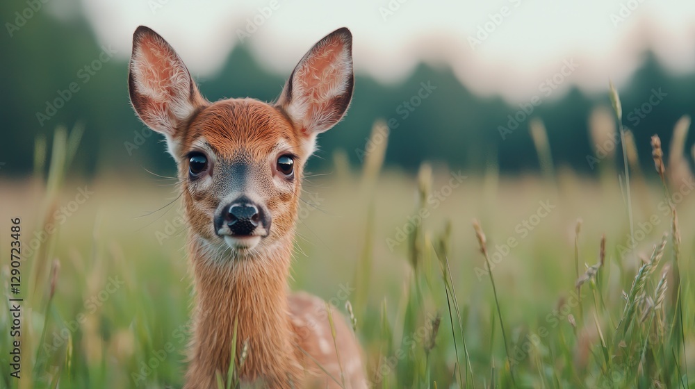 Fototapeta premium Deer fawn in a grassy field