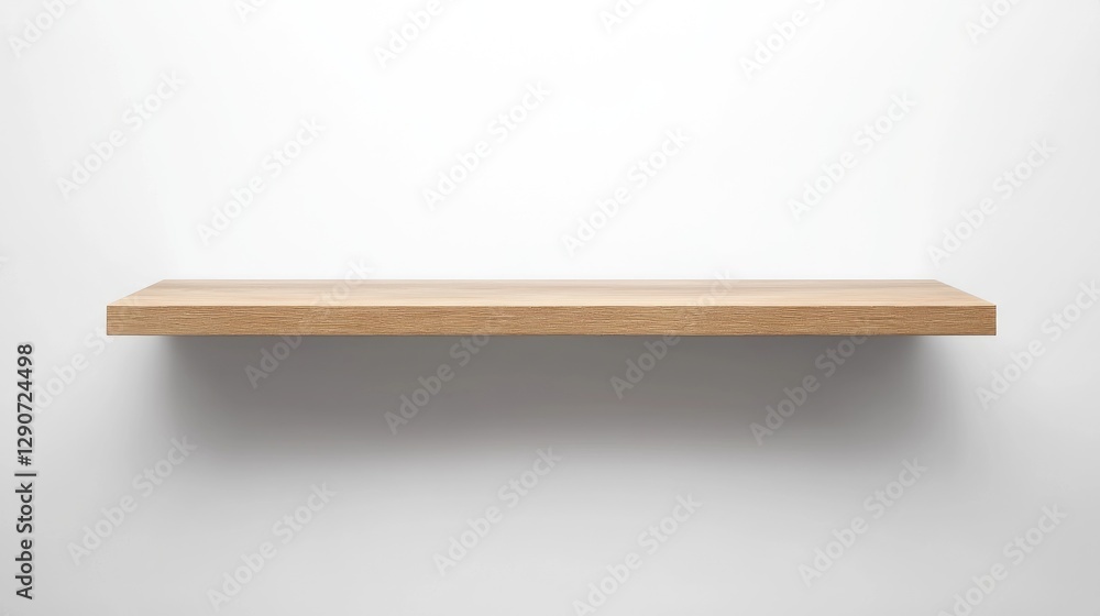 Empty Wooden Shelf Against White Wall Empty Wooden Shelf Against White Wall