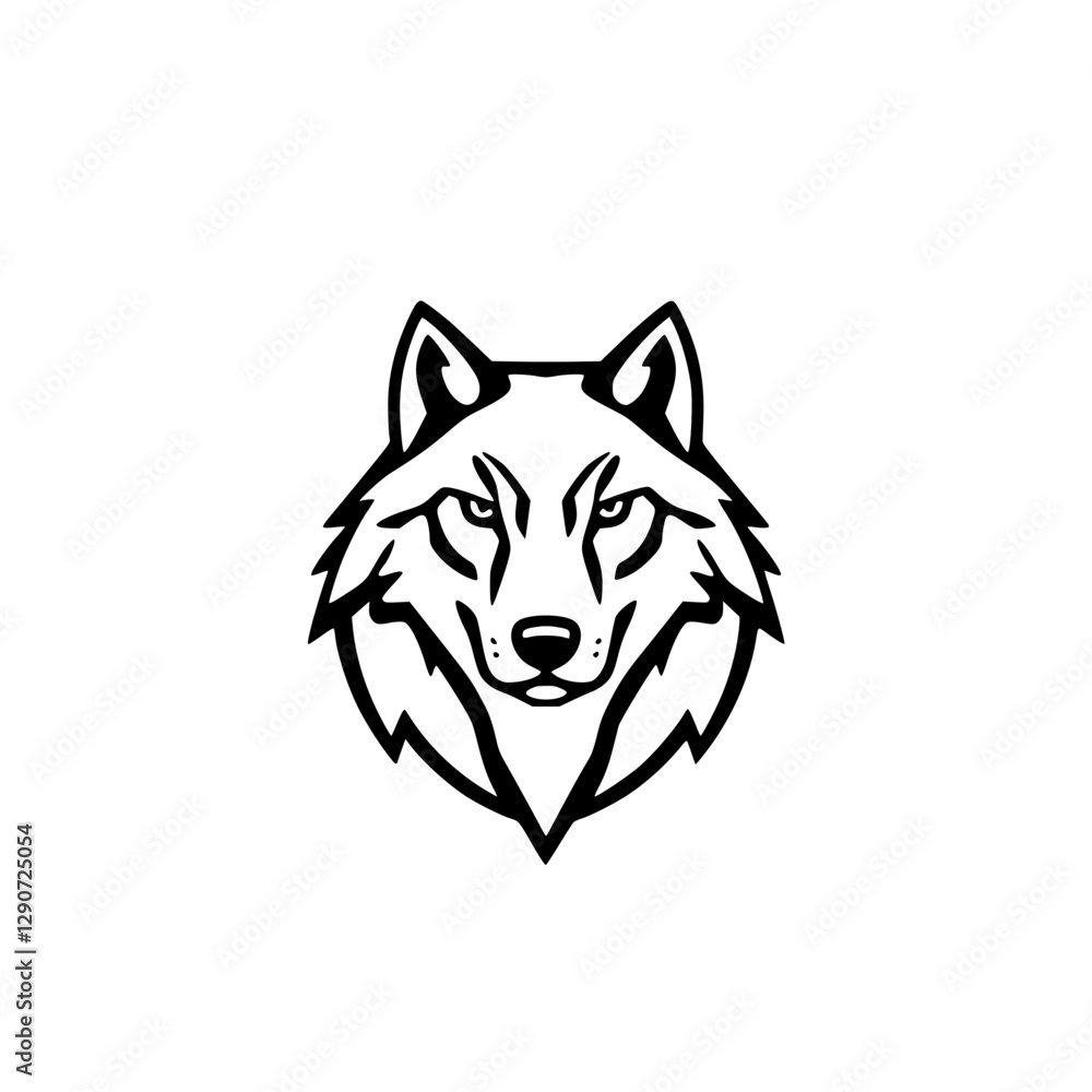 Naklejka premium Wolf head, wolf, wolf, icon, symbol, vector art, a circle, a simple logo, minimalist, with a white background.