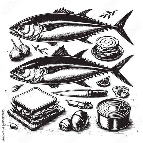 Tuna seafood.Tuna fish vector illustration.