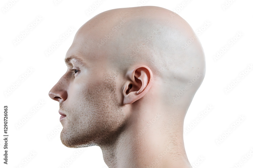 Obraz premium Profile view of a bald man's head and face.