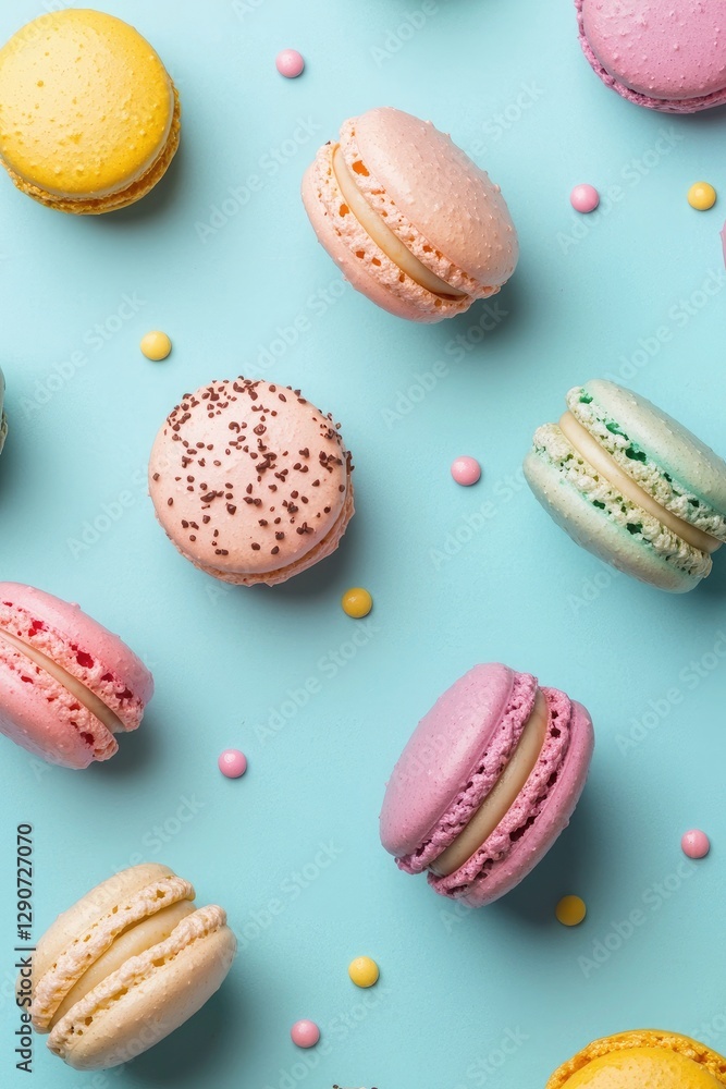 Colorful macaroons on a pastel background. Top view Colorful macaroons on a pastel background. Top view