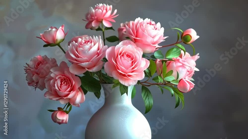 Wallpaper Mural Delicate pink peonies bloom in a vase, enhancing the cozy atmosphere with their lush petals and soft colors Torontodigital.ca