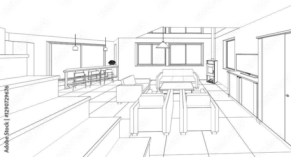 Naklejka premium residential building interior 3d illustration