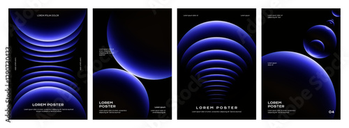 Minimalist modern blue gradient vector poster background set, arc geometric minimal shape template, futuristic cover design for social media, music, technology, flyer, ad, banner