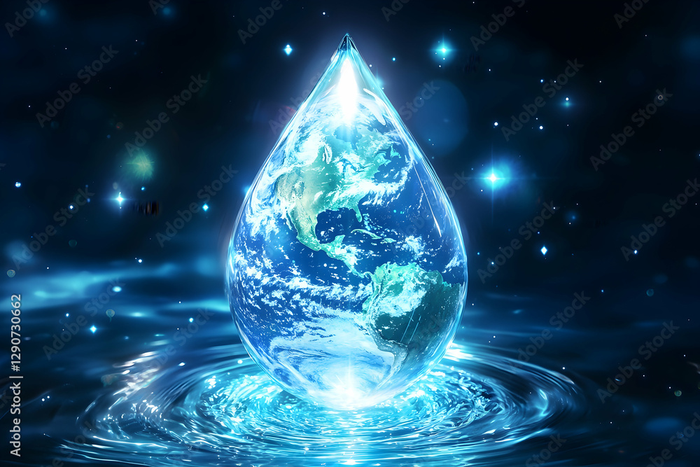 Fototapeta premium A captivating vision of Earth held within a glowing water droplet, symbolizing global unity.