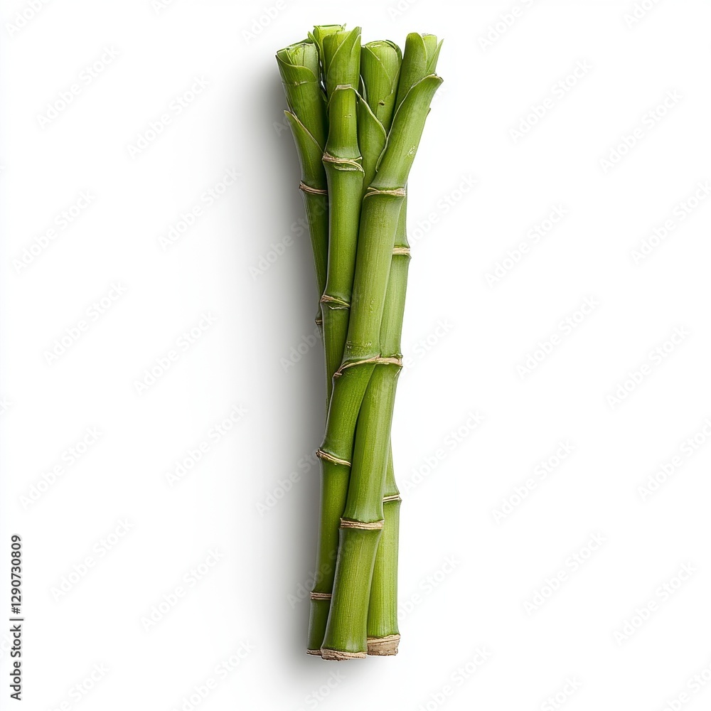 Fototapeta premium Green Bamboo Shoots Bundle on White Background