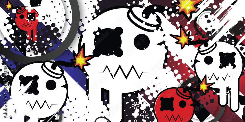 Fototapeta premium Abstract background with cartoon bomb object