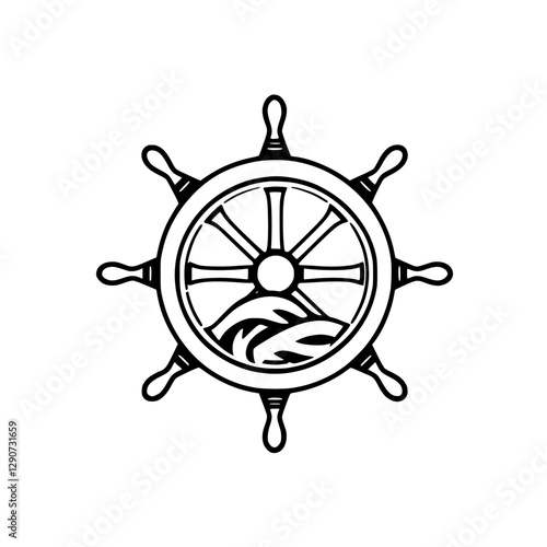 Steering wheel, detailed silhouette illustration.